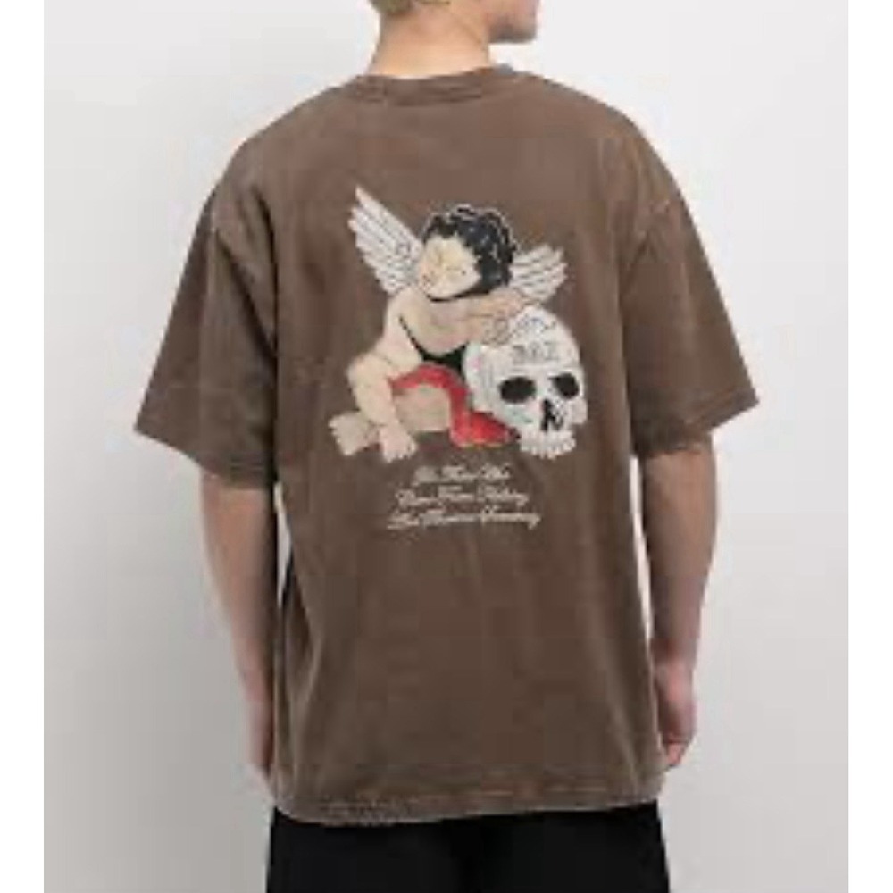 DGK Y2K Angel Skull Graphic T Shirt Mens XL Brown Oversized Streetwear
